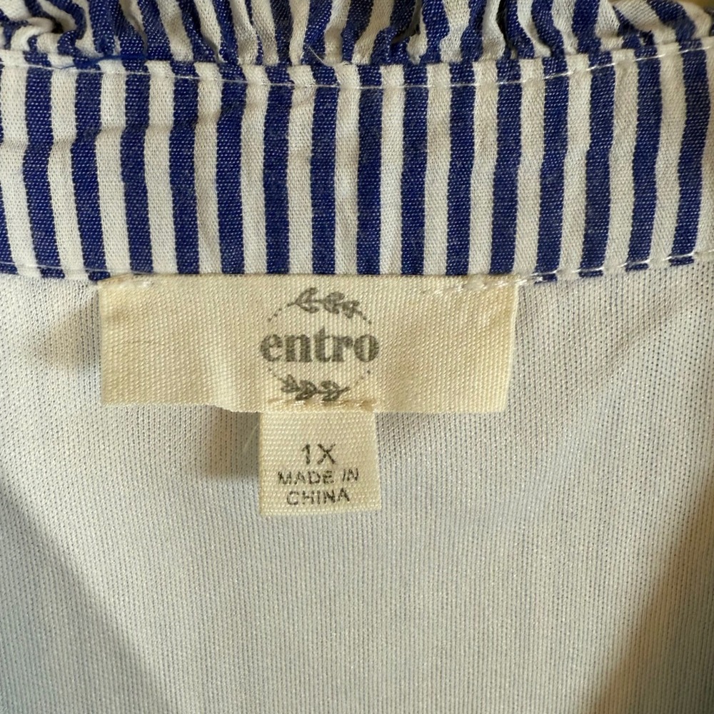 Entro Striped Ric Rac Tiered Babydoll Tank Top Blouse 1X Sleeveless V-Neck - Picture 3 of 5